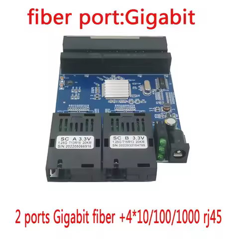 Converter 2 fiber 4 rj45 gigabit pcba sc board singemode 10/100/1000m fiber switch ethernet fiber bo