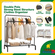 [readystock]✤Single Double Pole Steel Rack Rak Pakaian Besi Rak Baju Penyidai Pakaian Ampaian Laundry Clothes Rack Hange