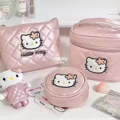 Sanrio Hellokitty Makeup Bag Kawaii Cartoon Hellokitty 50Th Anniversary Handheld Wallet Storage Bag 