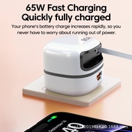 65W Fast Charger USB Type C Phone Charger With Retractable Type C Cable Fast Charging Wall Charger A