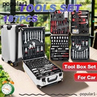 POPULAR 187Pcs Tools Set, Wheeled Trolley Trolley Box Type Tool Box Set, Portable Carbon Steel Profe