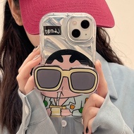 【แว่นกันแดด ชินจัง】เคสโทรศัพท์มือถือ แบบนิ่ม ไล่โทนสีเงิน สําหรับ IPhone 12 13 14 MAX X XR XS