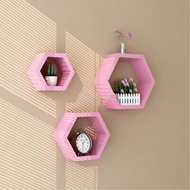 RAK DINDING TEMPEL AESTHETIC MINIMALIS HIASAN DINDING KAYU RAK DINDING HEXAGONAL HIASAN DINDING