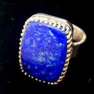 Gold Flake Lapis lazuli Afghanistan Silver Ring (G121)