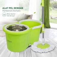 PEL MOP LANTAI PUTAR 360 DERAJAT STAINLES DENGAN ROL PRAKTIS KAIN PEL PUTAR SPIN MOP 6L BUCKET ULTRA