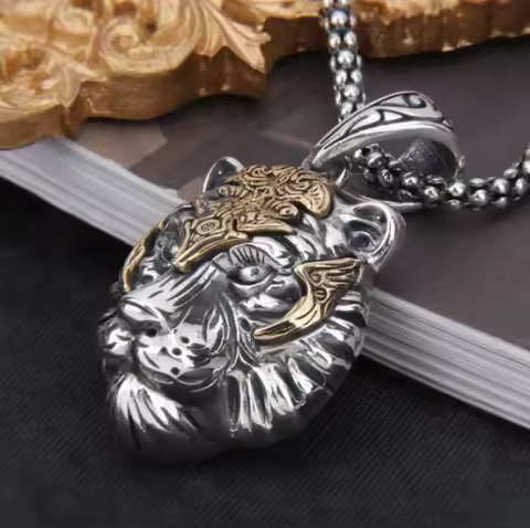 High Quality Fashion Creative Tiger Head Domineering Pendant Mature Man Personality Beast Zodiac Nec
