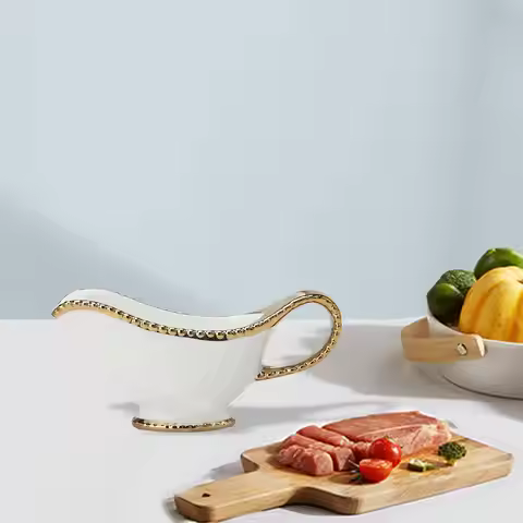 Ceramic Gravy Boat Sauce Boat Container Easy to Pour Dishwasher Safe Gravy Jug Syrup Jar for Beef Pi