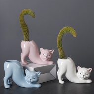 Cartoon Animal Ceramic Flowerpot Monkey Tail Post Cactus Flower Container Creative Cute Cat Tail Pos