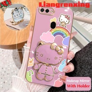 Casing oppo a5s oppo a12 oppo a7 oppo a3s oppo a12e OPPO F9 phone case Softcase Electroplated silicone shockproof Cover new design Makeup mirror Hello Kitty Cat with Holder DDXKT01