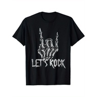 Let's Rock Band T-Shirt - Rock Skull Hand Pattern T-Shirt