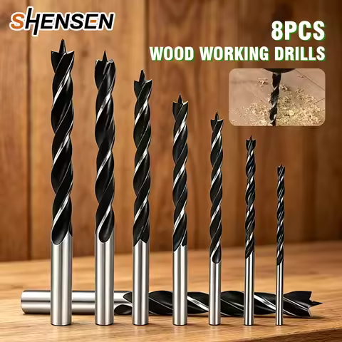 8PCS Three-Point Wood Drill Bit Set, Spiral Bits 3–10mm with Center Point, for Drilling Wood, Hardwo