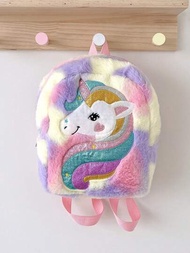 Mochila Infantil De Dibujos Animados De Unicornio De Peluche, Bolso Escolar Para Niñas