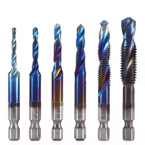 6pcs Tap Titanium Plated Hex Shank Drill Bits HSS Screw Thread Metric Taping Screw Machine Compound 