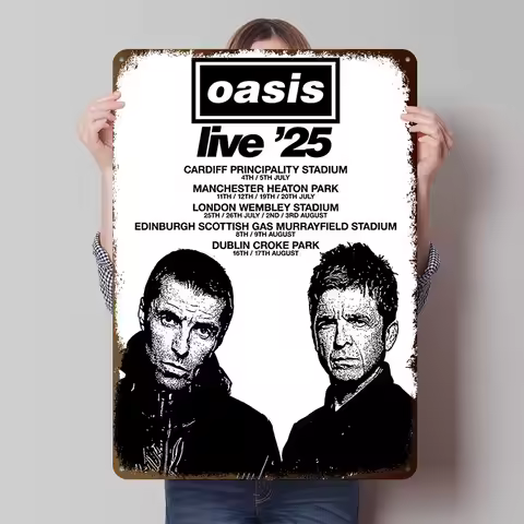 Oasis Live '25 Tour Tinplate Posters Customizable Wall Art Retro Vintage Metal Signs for Home Room C