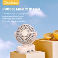 Orashare CF01 Bubble Mini Clip Fan USB Rechargeable Desk Fan 3 Speed Ultra-silent Fan