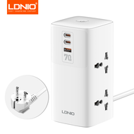 ร้านค้าหลายแห่งรางปลั๊กไฟฟ้า LDNIO Tower ใหม่สายพ่วง70W Type C 2M EU ปลั๊กอเมริกันอังกฤษป้องกันปลั๊ก