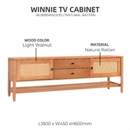 HS FURNITURE | WINNIE TV CABINET | SOLID WOOD RATTAN DESIGN | TV KAYU | MUJI STYLE | 6FT TV CABINET