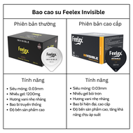 Bao cao su nam Feelex Invisible siêu mỏng nhiều gel bôi trơn - Hộp 10 bcs
