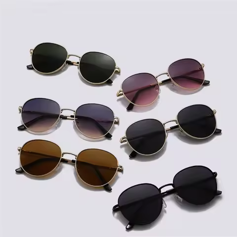 Fashion Glasses Fishing Metal Frame Shades Round Sun Glasses Women's Eyewear Women Men Sunglasses UV