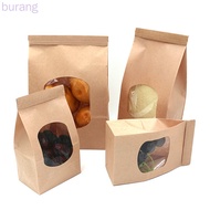 50Pcs Bakery Bags with Clear Window Sealing Grease Proof Kraft Paper Bag for Food Snacks Cookie Coffee burang