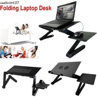 SEALLVIIT Foldable Laptop Table, CPU Cooling Fan USB Ports Portable Computer Laptop Desk, Ergonomics Design Mouse Pad Lightweight Aluminum Height Adjustable Notebook Riser Bed