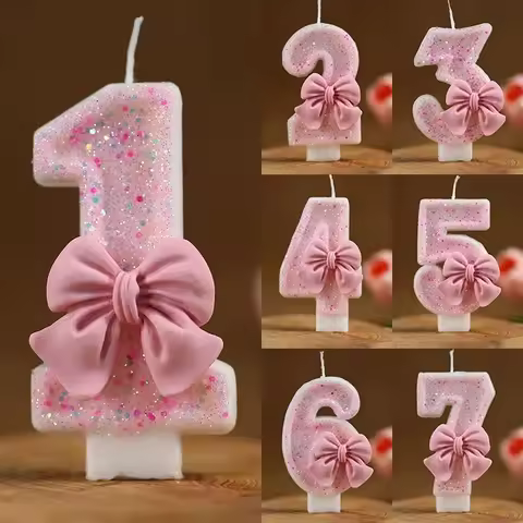 Number Cake Candle Pink Glitter Birthday Candle 1 2 3 4 5 6 7 8 9 3D Number Candle Cake Topper Birth