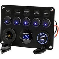 MARINE BOAT 5 GANG PRO+ (5PCS ROCKER SWITCH, POWER SOCKET, VOLT METER & 2PORT USB SOCKET)