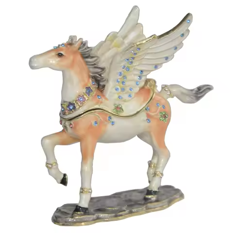 Jeweled Pegasus Horse Trinket Box Metal Figurine Collectible Novelty Gift