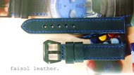 สายนาฬิกาหนังแท้ Handmade 22 mm สีดำด้ายน้ำเงิน