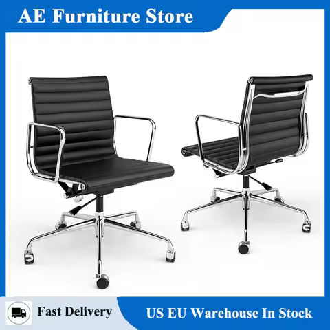 Mid Back Classic Genuine Leather Office Chair Ergonomic Office Chair Adjustable Swivel Leather Compu