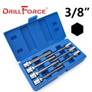 Drillforce 7PCS H3-H10 3/8" Drive Hexagon Socket Bits Set 110mm Long Adapter Spanner Wrench Repair T