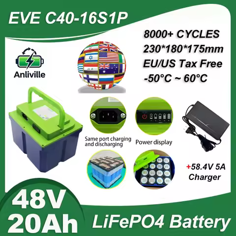 48V 20Ah LiFePO4 Battery, EVE C40-16S1P, 1500W Output, -50°C Extreme Cold for Golf Cart Solar EV RV,
