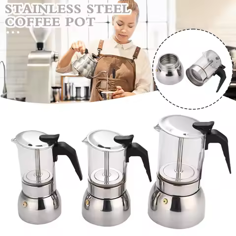 Stainless Steel Moka Pot Caffe Machine Glass Espresso Coffee Makers Latte Percolator Stove Top Moka