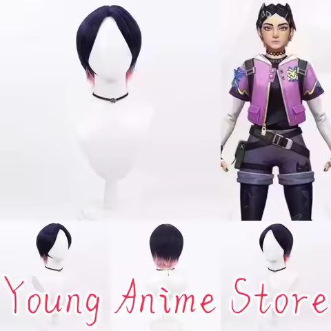 Young-Anime VALORANT New Agent CLOVE Cosplay Wig Costume Prop Wigs + Cap