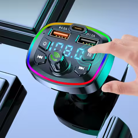 Car Bluetooth 5.0 FM Transmitter PD 18W Type-C Dual USB 4.8A Fast Charger Colorful Ambient Light Cig