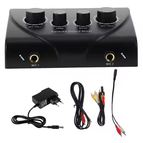 1Set Karaoke Audio Mixer Dual Mic Inputs Eu Plug Low Noise High Sound Quality for Ktv Stage Home Par