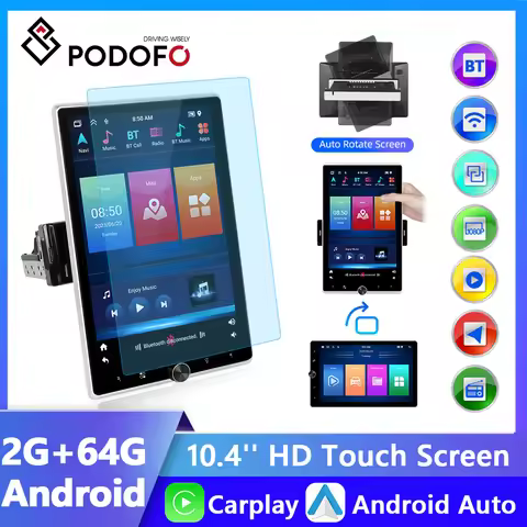 Podofo Android 1 Din Car Radio Auto Rotate Screen Carplay Car Multimedia Video Player for Volkswagen