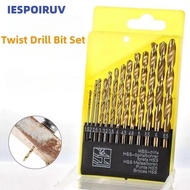 IESPOIRUV Twist Drill Bit, Titanium Plated Straight Handle HSS Bit, Boxed High-Speed Steel Drill Bit