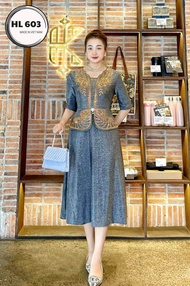 Đầm Đi Tiệc [Salu Store] Mã HL603 Dáng Lững Chất Thun Nhũ Co Giãn Đính Đá DMC Cao Cấp Freesize từ 50