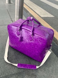 2024 New Airport Fitness Bag Oil Wax Leather Bowling Bag Boston Pillow Bag Mid-Century Berries Purpl