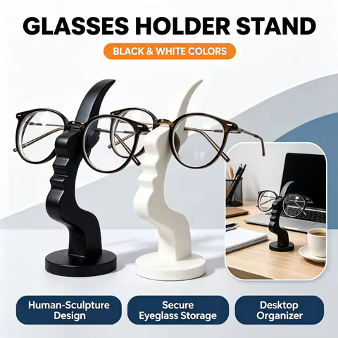 Black White Colors Glasses Holder Stand, Human Sculpture Eyeglass Rack, Secure Desktop Sunglasses St