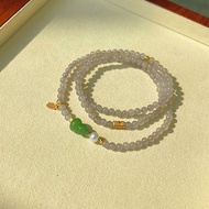 4mm天然和田玉 /和闐玉-煙紫玉 碧玉葫蘆珍珠設計多圈手串fs