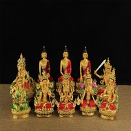 Buddha Statue 20cm Golden Painted Three Treasures Buddha Manjusri Four-Armed Guru Rinpoche New Class