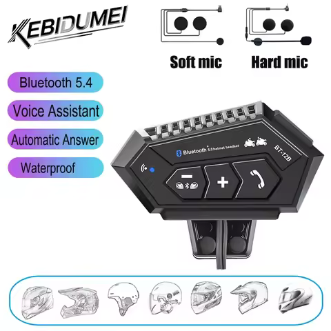 Kebidumei BT12B Motorcycle Helmet Headset Bluetooth 300M Intercom for 2 Rider Motorbike Hands Free C