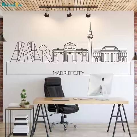 Madrid Skyline Simple Line Decoration City Skyline Wall Sticker Home Decor Vinyl Removable Cityscape