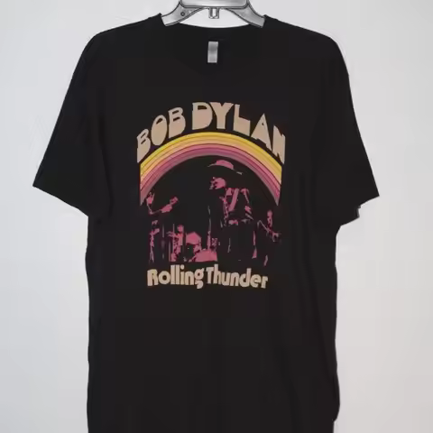 Next Level Bob Dylan Rolling Thunder Graphic Black Cotton Men LARGE T-Shirt