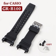 สร้อยข้อมือยางสำหรับ Casio ชุด GR-B100 GR-B100-1A นาฬิกาข้อมือสายรัดสีดำสายรัดข้อมือกันน้ำ GRB100นาฬ