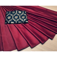 Saree Plain Satin Silk Saree Kain Baju Kurung