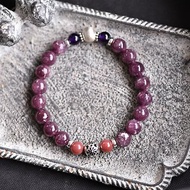 閃耀鋰雲母+玫瑰石+紫水晶純銀手鍊