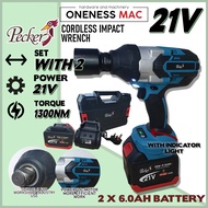PECKER CORDLESS IMPACT WRENCH C/W 2X 6.0AH BATTERY & CHARGER -21V -1300NM -3/4''